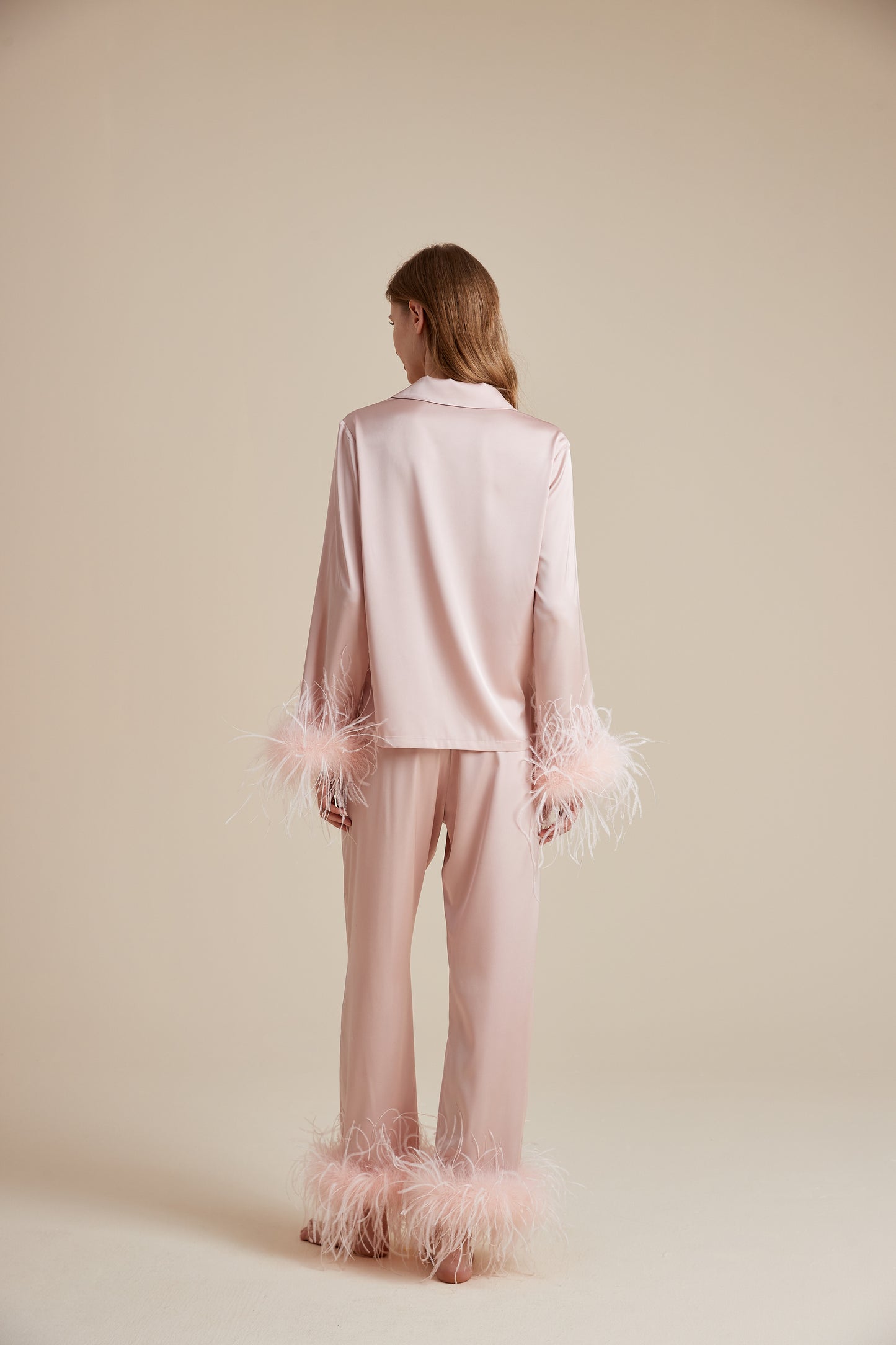 Party Pajamas Set with Detachable Feathers in Powder Powder Pink