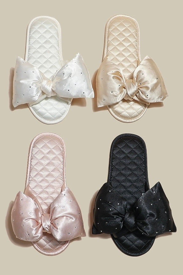 Satin slippers with rhinestone
