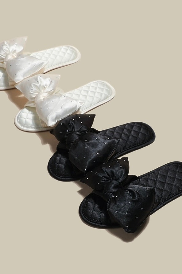 Satin slippers with rhinestone