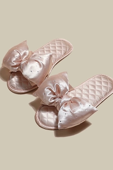 Satin slippers with rhinestone