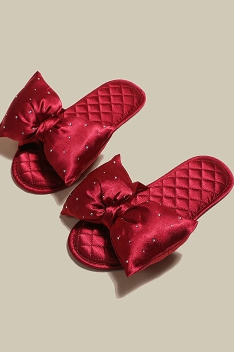 Satin slippers with rhinestone