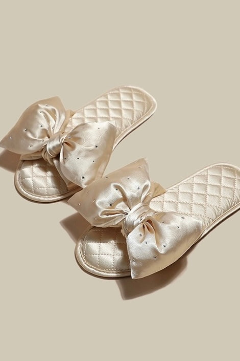 Satin slippers with rhinestone