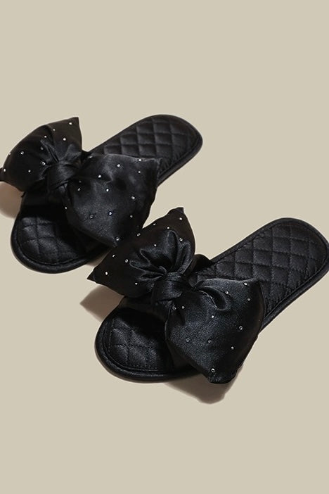 Satin slippers with rhinestone