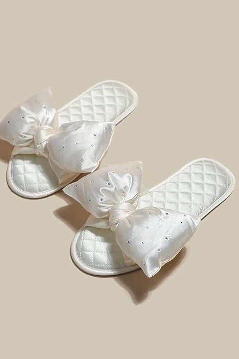 Satin slippers with rhinestone