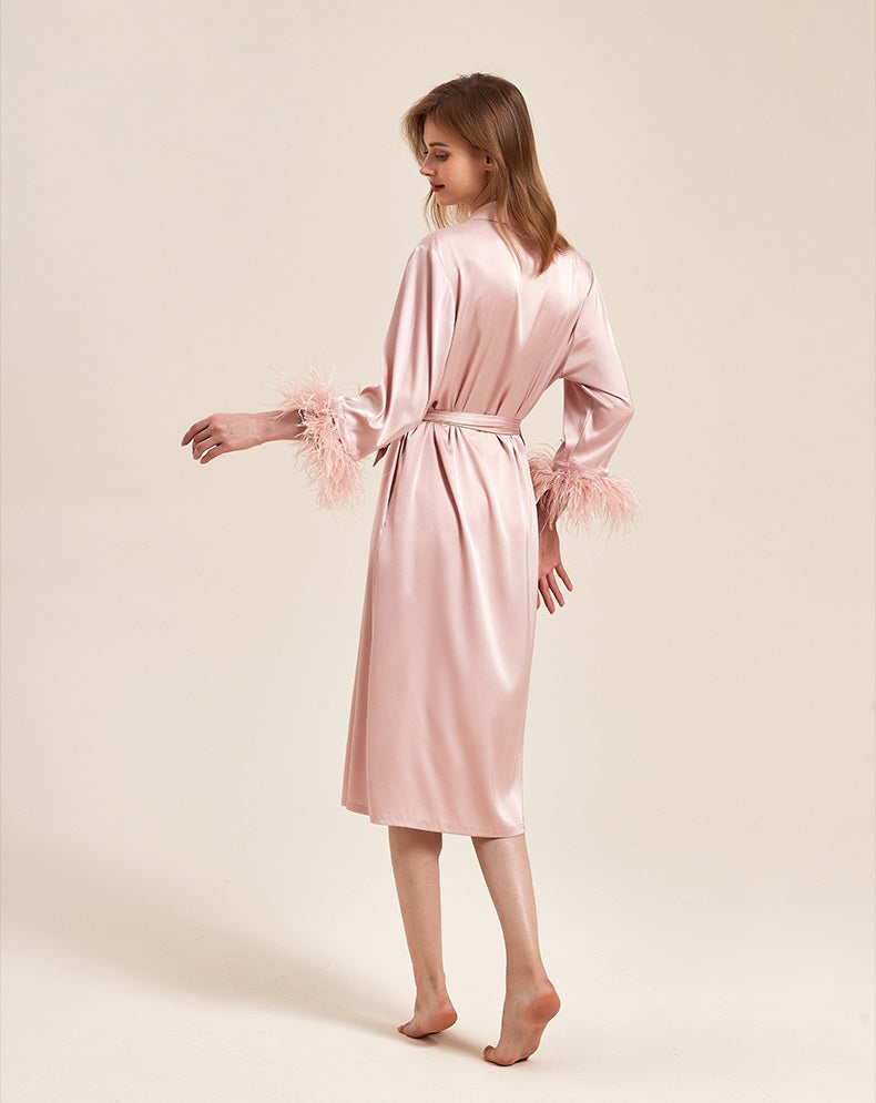 Party Long Robe Set with Detachable Feathers in Powder Pink