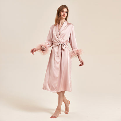 Party Long Robe Set with Detachable Feathers in Powder Pink