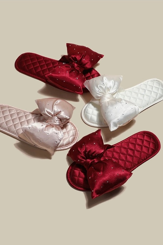 Satin slippers with rhinestone