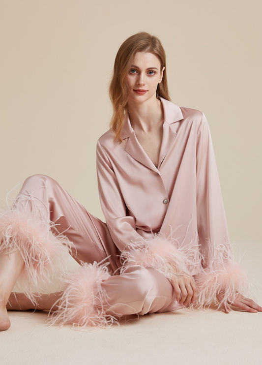 Party Pajamas Set with Detachable Feathers in Powder Powder Pink