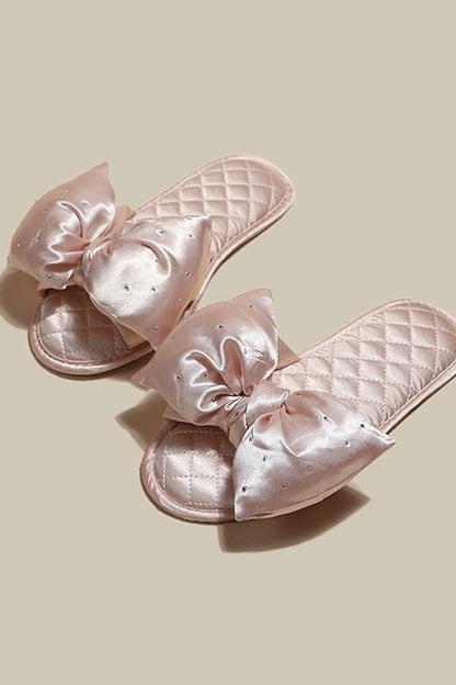 Satin slippers with rhinestone