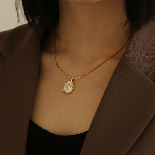 Brass plated with 14K gold and natural white butterfly shell pendant shell necklace for women